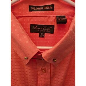 Bruno Conte Single Needle Tailoring Long Sleeve Orange Mens Shirt Sz 17 1/2 3435